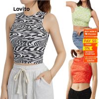 COD SDGREYRTYT Lovito Casual Plain Pop Art Print Cropped Tank Top L07082 (Green/Blue/Black/Red)