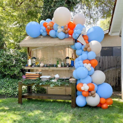 122PcsLot Blue Orange White Balloons Garland Arch Kit Outdoor Field Happy Birthday Party Wedding Decorations Baby Shower Globos