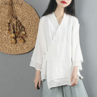 New linen shirt women top traditional Chinese style top blouses solid color linen shirt oriental clothing V1475