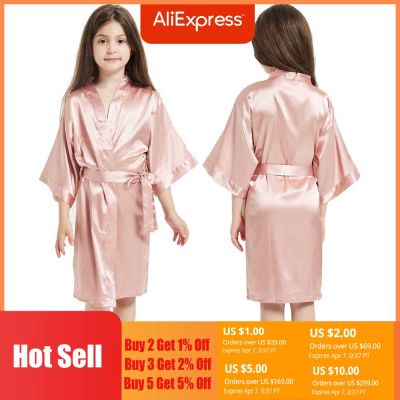 Wedding Party Robes for Girls Children Satin Pajamas Teen Girls Sleepwear Bathrobes for Children Silk Kimono Bathrobes Kids