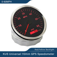 KUS มาตรวัดความเร็วด้วย GPS วัดระยะทาง110มม. 0-60MPH 9-32V พร้อมแสงไฟสีแดงและเหลืองสำหรับเรือยอชท์