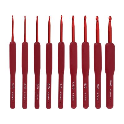 ☑ 2mm-6mm Premium Aluminum Crochet Hooks with red Soft Rubber Grip Cushioned Handles Knitting Needles