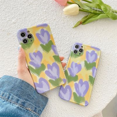 ♛✳♈ Cute Tulip Flower Painting Phone Case For iphone 11 Pro max 12 mini 7 8 plus X XR XS Max SE 2020 Soft Cover Fashion Floral Cases