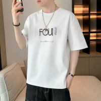 Trendy Brand Mens Short-Sleeved T-Shirt Summer 2023 New Loose Ice Silk Thin Plus Size Half Sleeve White T-Shirt Top