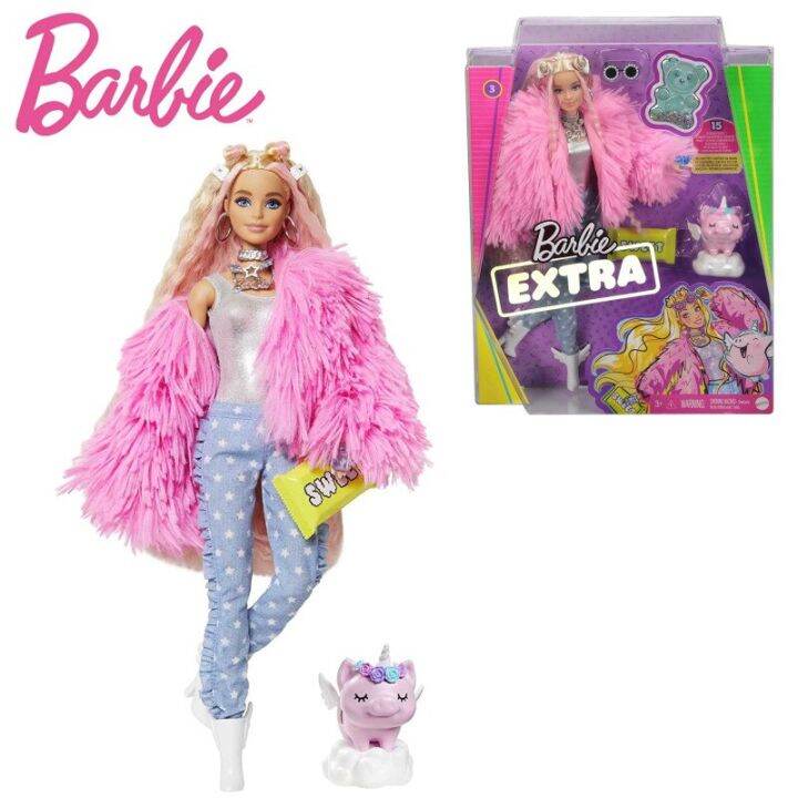 Barbie Extra Doll Pink Fluffy Coat Unicorn Pig Candy Bar Clutch Gummy ...