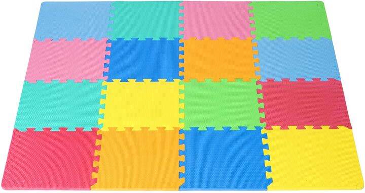 Prosource Kids Foam Puzzle Floor Play Mat With Solid Colors, 36 Tiles 