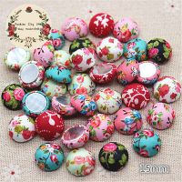 50pcs 15mm Mix colors Flower Fabric Covered Round Chunky Button Flatback DIY Decoration Buttons Handmade Scrapbooking BK1021 Haberdashery