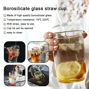 450ML Simple Coffee Cup with Lid and Straw Transparent Glass Tea Cup Juice  Glass Beer Can Milk Mocha Cups Water Mug Drinkware