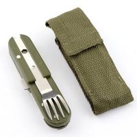 Army Green Camping Supplies Travel Camping Fork Spoon  Bottle Opener Folding Picnic Set Stainless Portable Equipment Tableware Flatware Sets