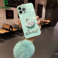 ก้อนขนรูปหงส์กากเพชรสุดหรูเคสมือถือชุบโลหะ HP ฝาหลัง TPU นิ่มสำหรับ Infinix Hot 8 Pro 9 Play Hot 9 Pro 10 Lite Hot 10 Play 10i ร้อน10S NFC 10T