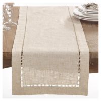 【LZ】♠  Camellia Casa]Classic Hemstitch Table RunnerSpecially Treated PolyesterLinen Look   Washable Nature/White Color