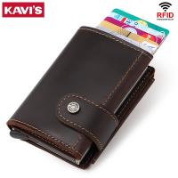 【CW】 Leather Card Holder with Money for Men Blocking Wallets Aluminum Pop Up Credential