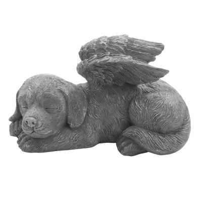 Dog Angel Pet Memorial Tombstone Marking Carved Statue, Resin, Stone Finish