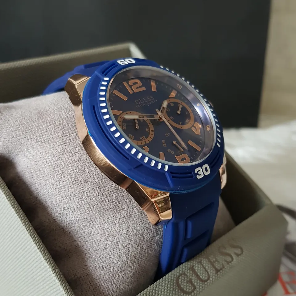 Guaranteed Authentic Guess U0485G1 Blue Dial Rose Gold Tone