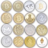 Bitcoin Crypto Dogecoin/Ethereum/Bitcoin/Litecoin/Ripple/Monero/QTUM/EOS เหรียญโลหะทองเงิน Cardano BTC คอลเลกชันเหรียญ-TIOH MALL