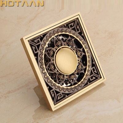 . High Quality Antique Brass Carved Flower Art Bathroom Accessory Floor Drain Waste Grate100mm*100mm YT-2101  by Hs2023