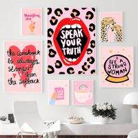 Girl Power Positive Quote Wall Art ภาพวาดผ้าใบเสือดาว Tiger กาแฟ Rainbow Lips Nordic โปสเตอร์ภาพผนัง Girl Room Decor