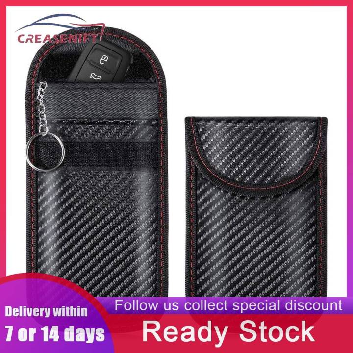 2Pcs Signal Blocking Key Fob Protector Carbon Fiber Anti-Theft Faraday Pouch  PU Leather Car RFID Signal Blocker Key Bag Double-Layer for Auto Parts