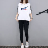 Hot sale 2023  new womens suit sports suit  summer short sleeved t-shirt+trousers short sleeved two-piece set womens sportswear loose Korean