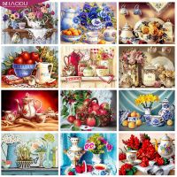 5D Diamond Painting Garden Kitchen Tea Set Flowers Diamond Embroidery Cross Stitch Kits Mosaic Drill Landscape Home Decor Gifts