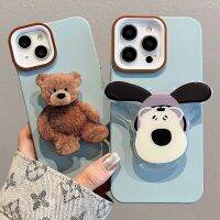 เคสมือจับสำหรับโทรศัพท์มือถือสุนัขน่ารักแบบเกาหลีสำหรับ iPhone 15 14 13 12 11 Pro Max Plus XR XS Max เคสเคสกันกระแทกมือถือสีลูกอมพร้อมเลนส์ป้องกันที่สูงกว่า