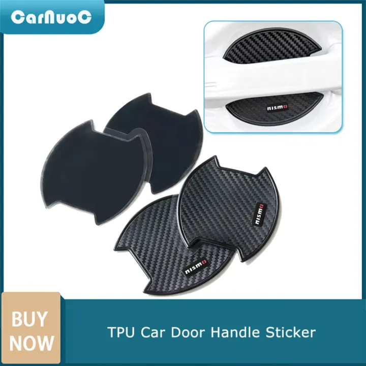 One Set 3D Carbon Fiber Paint Car Door Handle Sticker Cover NISMO Logo