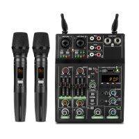 USB Audio Mixer with Wireless Microphone Studio Sound Mixers 4 Channel with Bluetooth REC DJ Console Mixing A