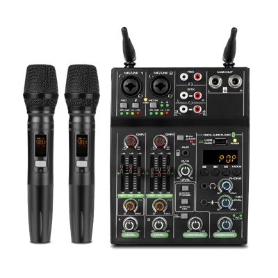 With Wireless Microphone Studio Sound Mixers 4 Channel with Bluetooth REC DJ Console Mixing A