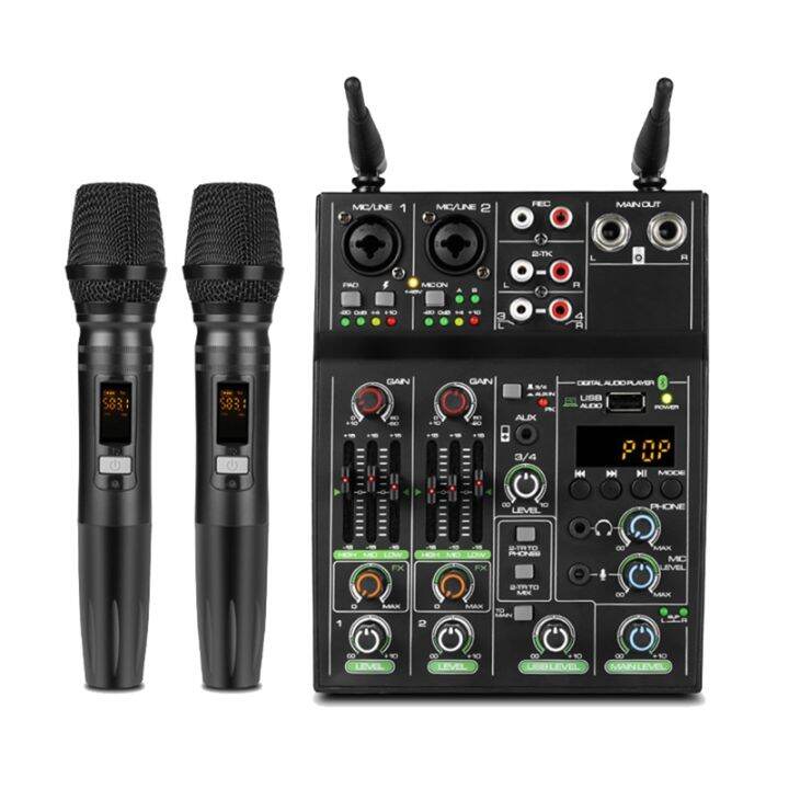 USB Audio Mixer with Wireless Microphone Studio Sound Mixers 4 Channel ...