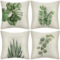 Fauxlinen Cushion Cover Set Single-sided Printed with Nordic Tropical Green Plant Decorative Pillowcase for Home Decoration