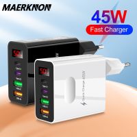 45W ระบบชาร์จเร็วแบบเครื่องชาร์จ USB 4พอร์ตแบบ C QC 3.0เครื่องชาร์จติดผนังสำหรับอะแดปเตอร์ชาร์จในรถยนต์12 13โทรศัพท์มือถือ