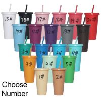 【jw】✟☼◕  700ml 710ml 24oz plain plastic cup cold colour beaker with lid and straw