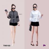 P9160  	Set เสื้อแขน 5 สว่น ผูกเอว +กางเกงขาสั้น  Set of 5 pieces of sleeves, waist tie + shorts