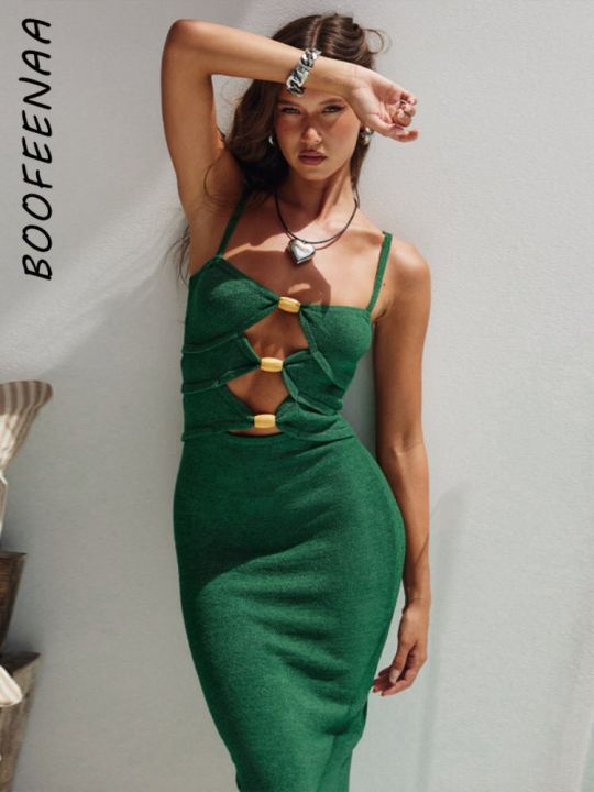 boofeenaa-ชุดเดรสยาวสำหรับผู้หญิงชุดเดรสยาวคอวีเปิดไหล่สีเขียว2023สำหรับวันหยุดฤดูร้อน-c16-cf33ชุดเที่ยวรีสอร์ต