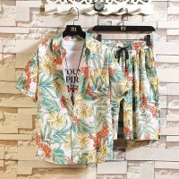 HOT14★ Summer Hawaii Shirts Sets Men Short Sleeve Shirt and Shorts Two-piece Suits Male Floral Beach Shorts Sets Man