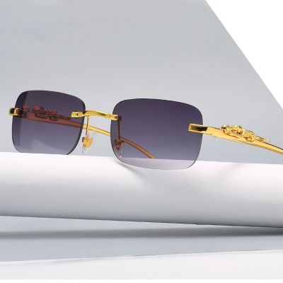 Luxury Rimless Square Sunglasses Woman Brand Designer Frameless Gradient Sun Glasses Fashion Vintage Metal Leopard Oculos