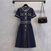 【HOT】◆❁۩ French Fragrance Office Ladies Short Sleeve O Neck Waist A-line Knitting Dresses 2023