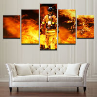 Canvas Painting Wall Art Home Decor Prints Fireman Pictures 5 Piece Home Decor Living Room Fire Fighter Warrior Poster Framework