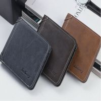 Mens Leather Wallet Bifold ID Card Holder Coin Credit Card Purse Checkbook Short Clutch Billfold Male Trifold Money Bag