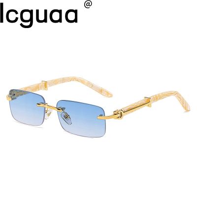 Square Rimless Pink Blue Green Sun Glasses For Men 2022 Luxury Designer Rectangle Hip Hop Cool Sunglasses Men Fashion Sunglasses