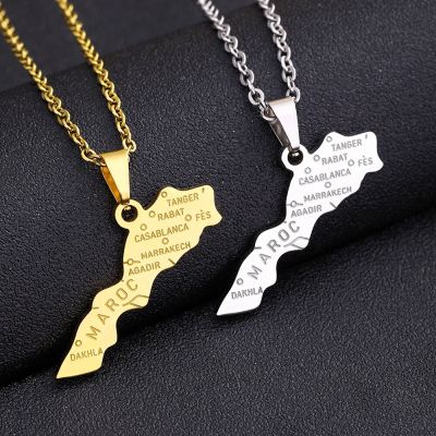 【CW】Morocco Map With City Pendant Necklace Stainless Steel For Women Girls Gold Silver Color Charm Fashion Female Choker Jewelry