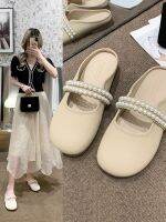 ZARAˉ 2023 New Fashion version Baotou half slippers for womens summer outer wear 2023 new spring and autumn French style pearls with skirts flat shoes for pregnant women