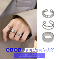 COCOJEWELRY 3ชิ้น/เซ็ตฮิปฮอป Ins สองชั้นบิดแหวนโซ่สำหรับผู้หญิงสาวย้อนยุคเรียบเปิดนิ้วชี้ K Nuckle แหวน