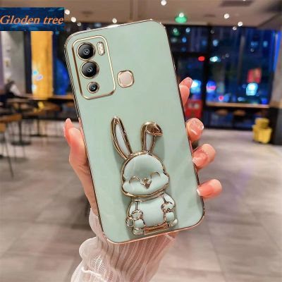 Andyh New Design For Infinix Hot 12i X665B X665 Case Luxury 3D Stereo Stand Bracket Smile Rabbit Electroplating Smooth Phone Case Fashion Cute Soft Case