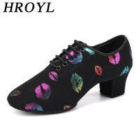 Ballroom Dancing Shoes For Women Colorful Lips Pattern Soft Suede Sole Womens Latin Dance Shoes 5CM 3.5CM Split Heel