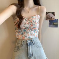 ผู้หญิง Crop Tops Vintage Sweet Camis กับ Pad ถัก Backless Camisole ฤดูร้อน V คอเสื้อจีบ Casual Tank Tops