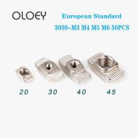 50PCS M3 M4 M5 M6 Hammer Head T Nut Drop in Fasten Connector Slide Nut for EU  3030 Aluminum Profile Hand Tool Parts Accessories