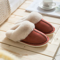 Luxury Faux Suede Home Women Full Fur Slippers Winter Warm Plush Bedroom Non-Slip Men Couples Shoes Indoor Ladies Furry Slippers