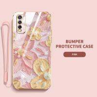 เคสโทรศัพท์สำหรับ Y3S Y20i Vivo Y20 2021 Y20S Y20S กรัม Y12S Y20T Y20A Y12A ดอกไม้สไตล์ภาพวาดสีน้ำมันแบนเปลือกเคสนิ่มเคลือบอิเล็คโทรเพลทสายคล้อง