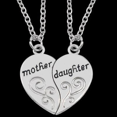 JDY6H 2pcs Antique Silver Necklace Fashionable Mother Beautiful Daughter Combination For Love Parent Child Style Jewelry